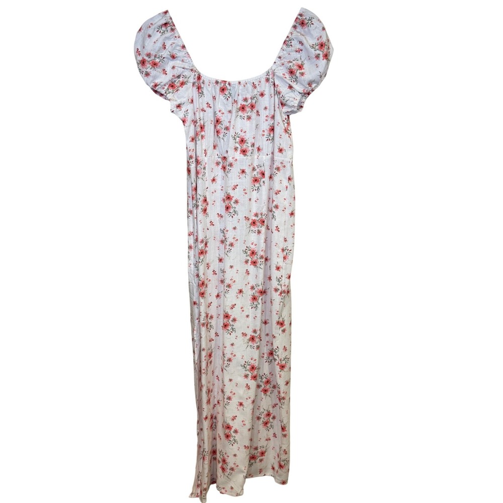 H&M Divided Women Midi‎ Dress Cream Red Floral Small Cottagecore Milkmaid Picnic